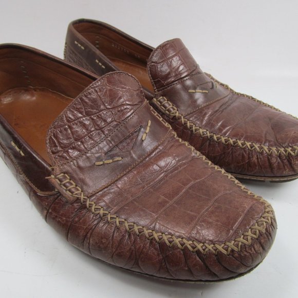 Stemar Mens Brown Leather Moc Toe Driving Penny Loafers Size US 8 1/2 - Picture 2 of 14